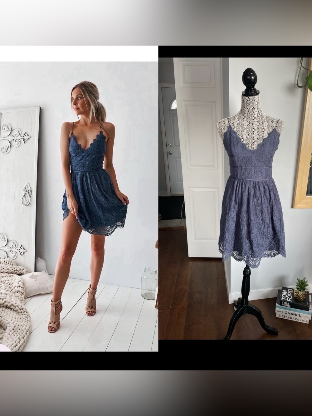 New Two Sisters Feminine Lace Fit and Flare Dress. Size 10. Blue